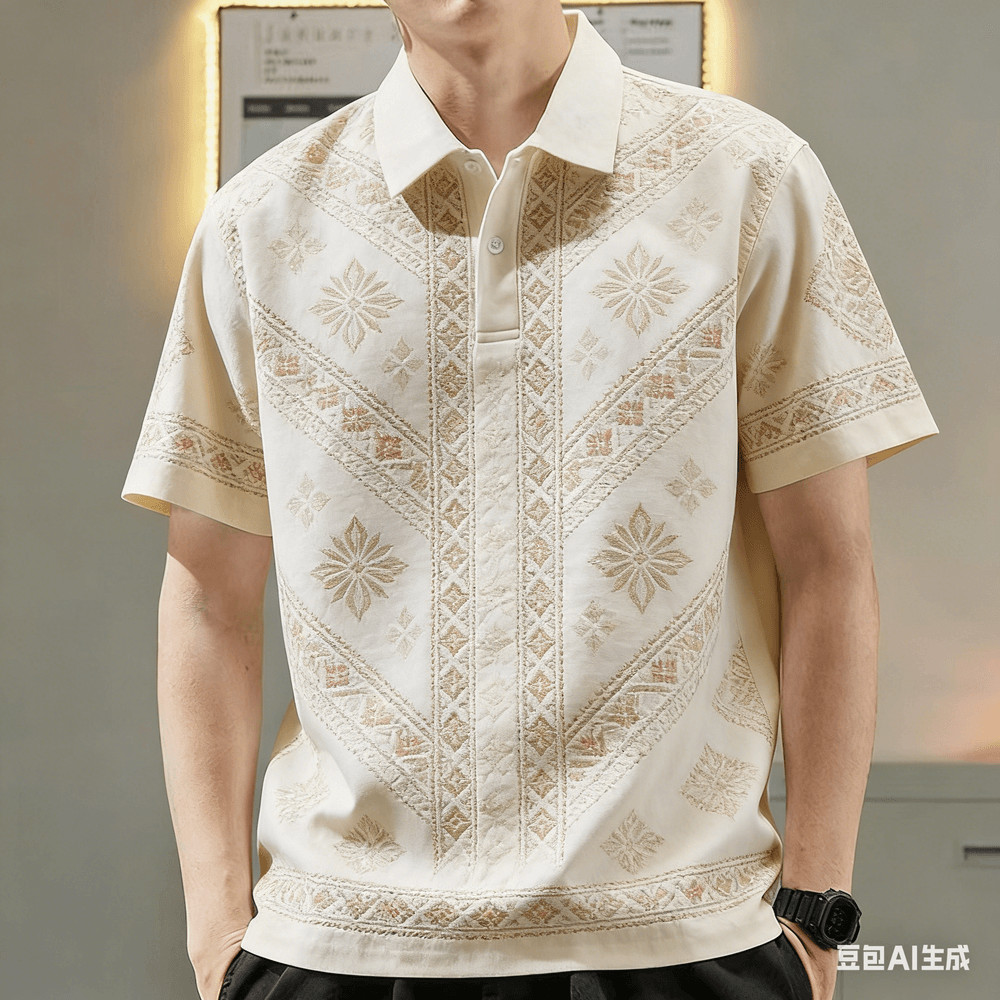 เสื้อโปโลแขนสั้น เสื้อบารองแบบวินเทจ ใส่ได้ทั้งลำลองและออกนอกบ้าน 14B