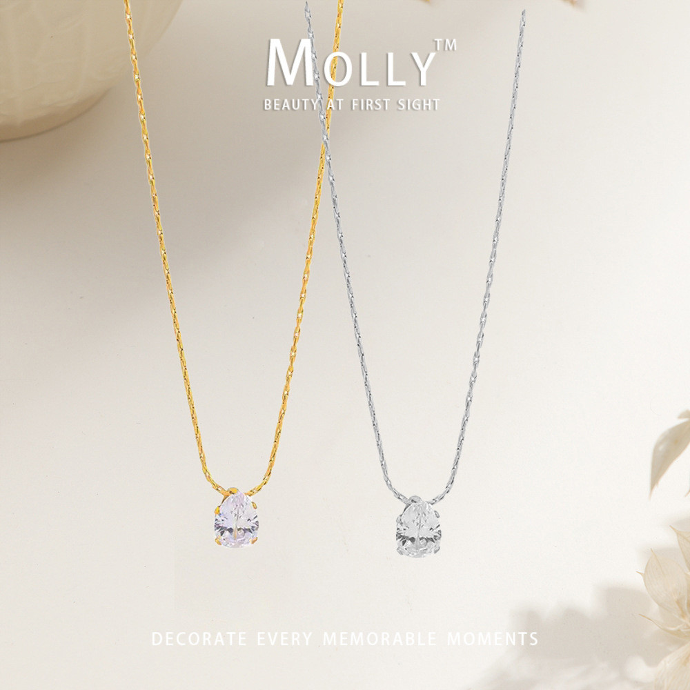 สร้อยคอดีไซน์หยดน้ำเงาสำหรับผู้หญิง ทำจากสแตนเลสมีเคลือบ.gold ไม่อันตรายต่อผิว