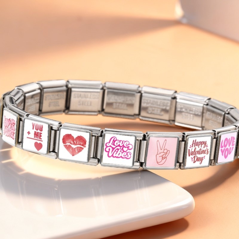 Original Design Miss Sweet Heart Love Vibes สแตนเลส Charm เครื่องประดับอิตาเลี่ยน Link fit 9 มม.สร้อยข้อมือของขวัญวันหยุด DIY - รูปที่ 3