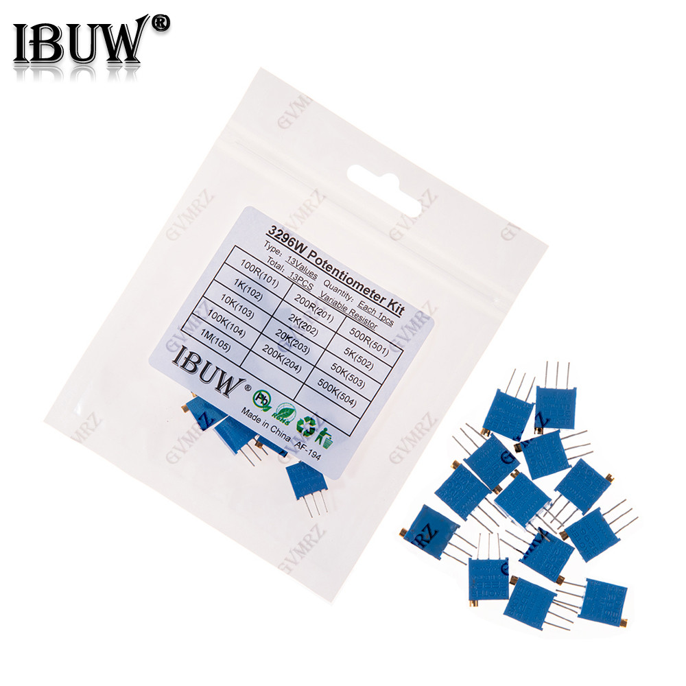 13PCS 3296W Trimmer Potentiometerปรับ Resistor 10K 100K 500K 1M Ohm Variable Resistor 3 PinsสําหรับD