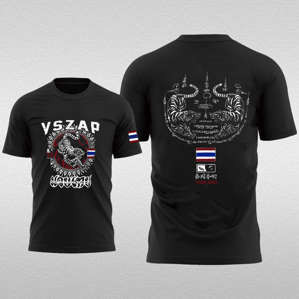 เสื้อยืดสไตล์มวยไทย Vszar Double Tiger Totem สำหรับทุกเพศ ไซส์ S-5XL