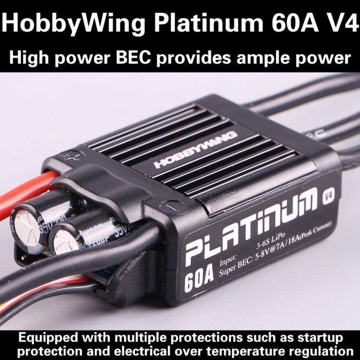 1pc Original HobbyWing Platinum PRO V4 60A ESC (3S-6S) for 450-480 Class Heli (Propeller: 325-360mm
