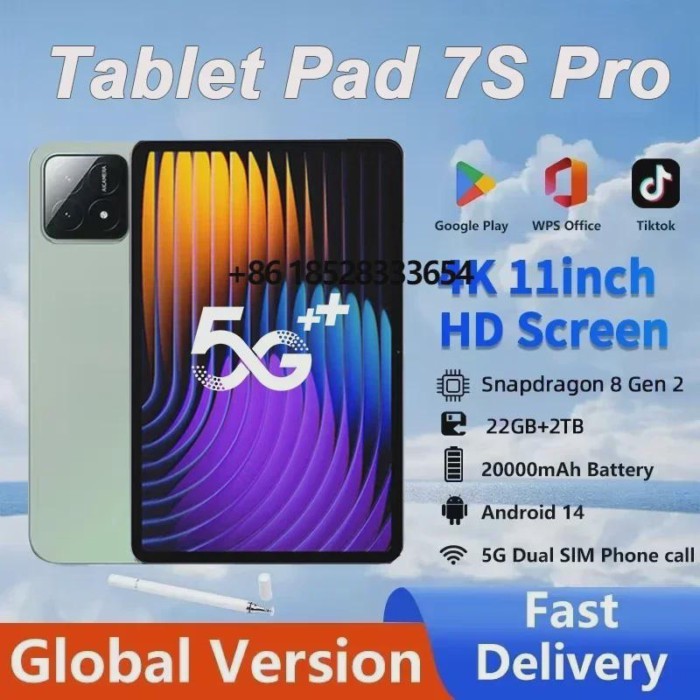 2025 Original Global Version Tablet Android 14 Pad 7S Pro Snapdragon Tablets PC 22GB+1024GB 5G Dual