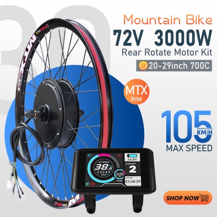 72V 3000W Electric bike Conversion Kit Speed 100-105km/h Brushless Rear hub Motor Wheel 20-29inch 7