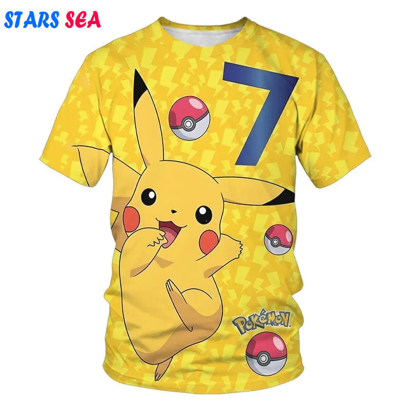 เสื้อยืดแขนสั้นพิมพ์ลาย Pokémon Pikachu 3D