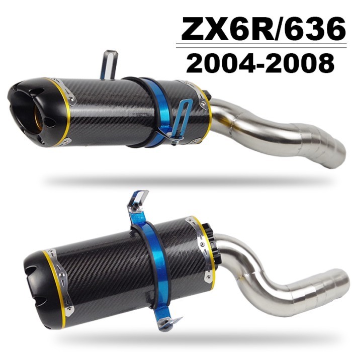 Slip on For Kawasaki ZX6R ZX-6R ZX636 2004-2008 Motorcycle Full System Exhaust Carbon Exhaust Muffl