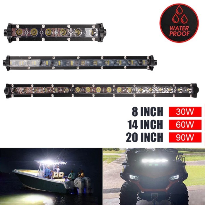 6D Ultra Slim For Motorcycle Off Road 4WD SUV ATV Tractor Truck LED Work Light Bar 12V 24V 14 inch