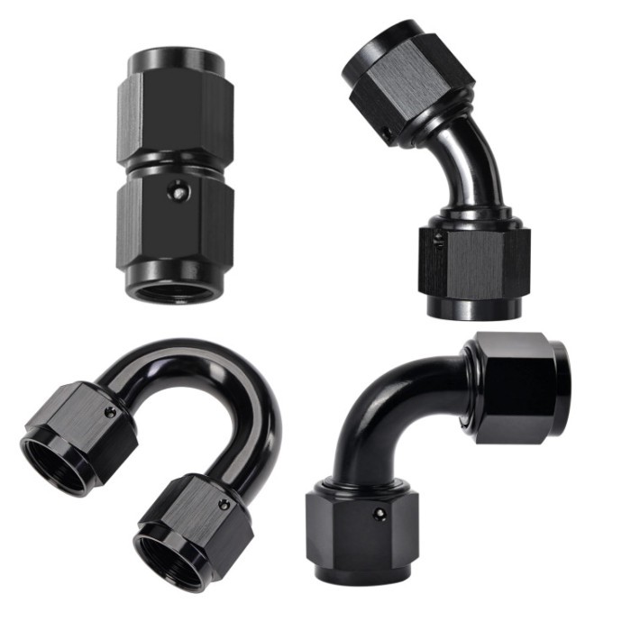 Aluminum Anodized Black 6AN 8AN 10AN 12AN Straight 45/90/180 Degree Female Flare Swivel Coupler