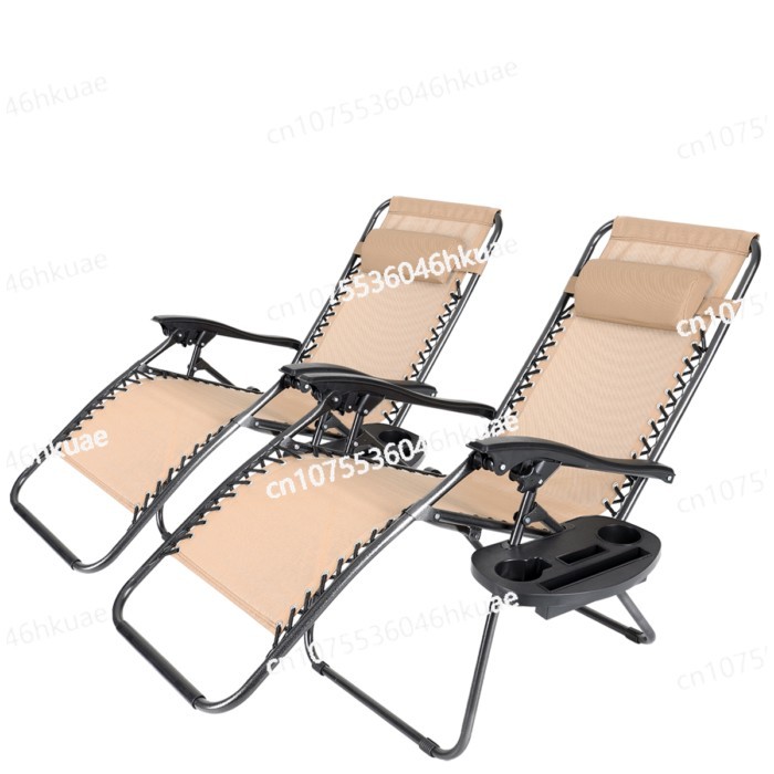 Outdoor Beach Patio 2X Zero Gravity Lounge Chairs Folding Recliner Holder Tray