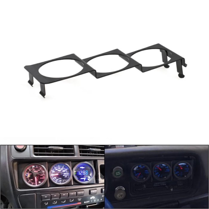 52mm 3 Hole Single DIN Radio Slot Pod Triple Gauge Meter Panel Mount Black