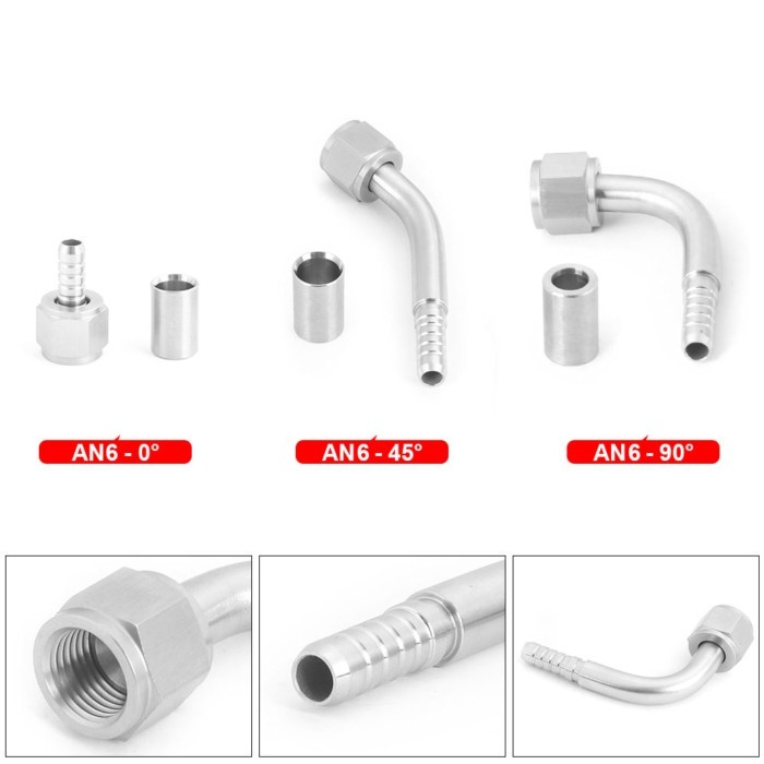 High Quality AN6 Crimp Fittings for Hydraulic Hose Pipe Fittings 0/45/90 Degree Hose connectors