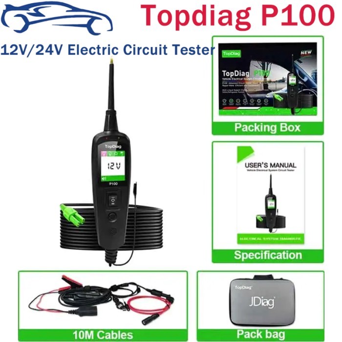 Topdiag P100 Automotive Power Circuit Probe Kit Circuit Tester Car Voltage Detector Electrical Syst