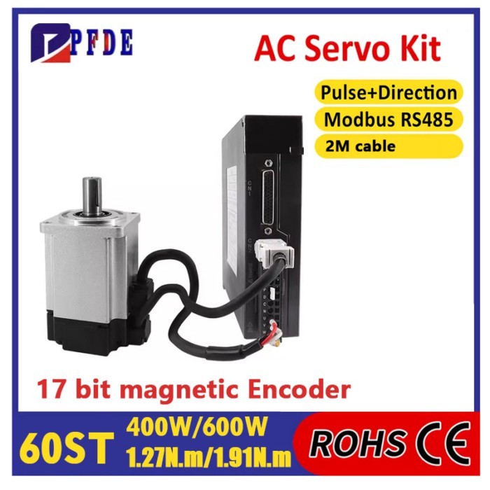 400W 600W AC Servo Motor with Drive Set 60st 3000rpm 17bit Incremental Encoder Motor Lead Wire 2m+1