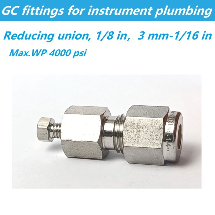 1/16 inch Tube Union Reducer 1/8 in 3mm GC HPLC Fittings for Instrument Plumbing Stainless Steel Co