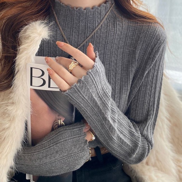 เสื้อกันหนาวสีขาวยกระดับดีไซน์ใหม่ แบบครึ่งคอเต่านุ่มสบาย สำหรับผู้หญิง - รูปที่ 3