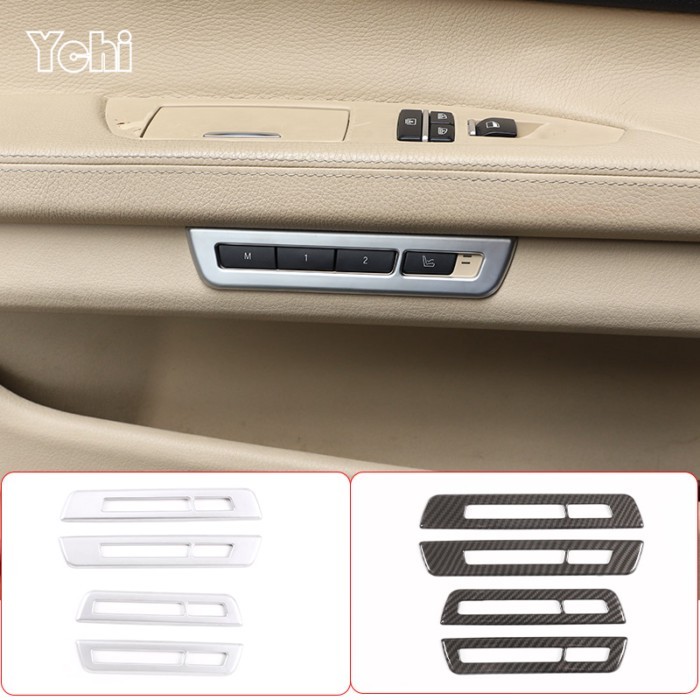 For BMW 7 Series F01 F02 2009-14 ABS Silver/Carbon Fiber Car Seat Memory Button Frame Cover Sticker