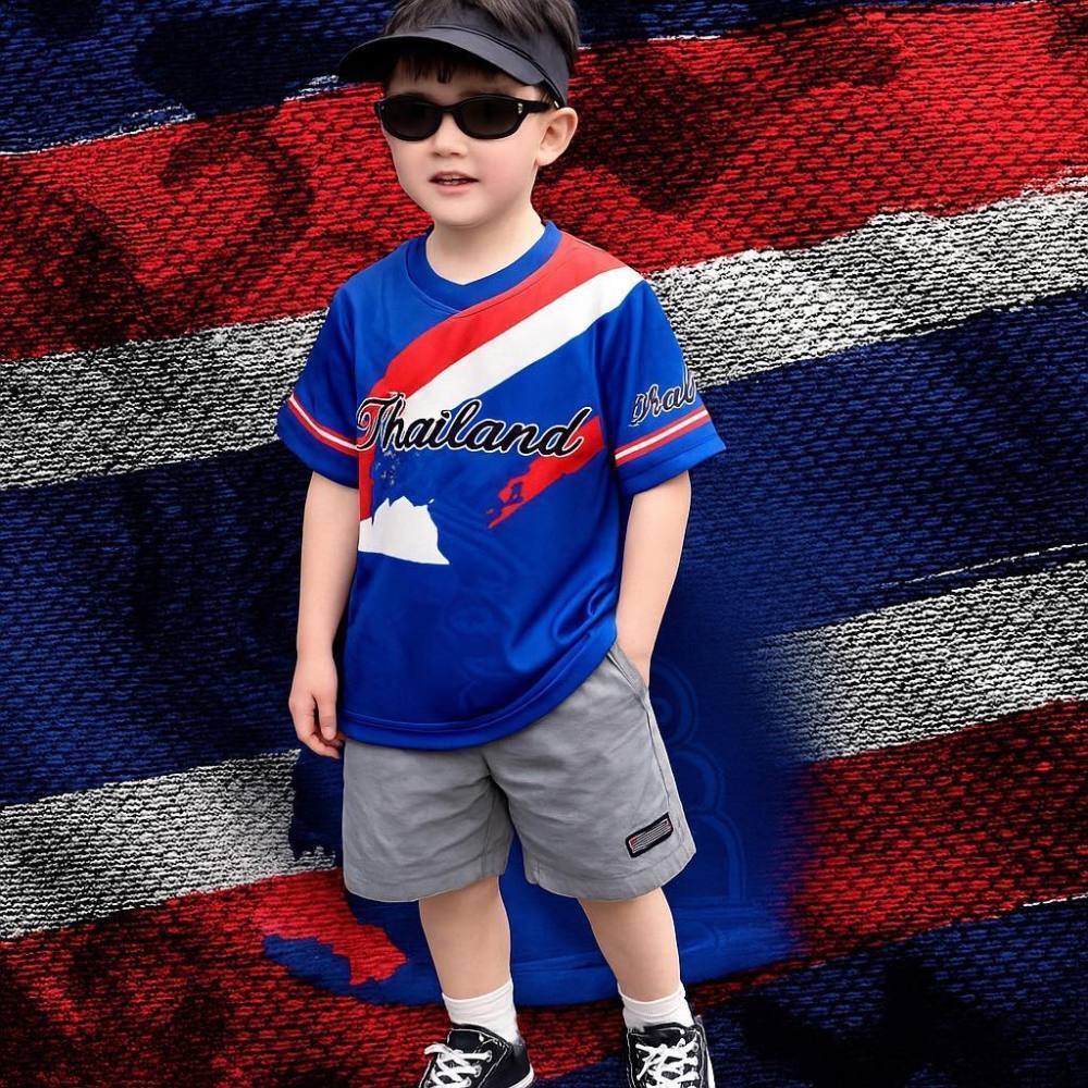 เสื้อยืดแขนสั้นสำหรับเด็ก ออกแบบภูมิใจ พิมพ์ลายธงชาติไทย สไตล์โมเดิร์น