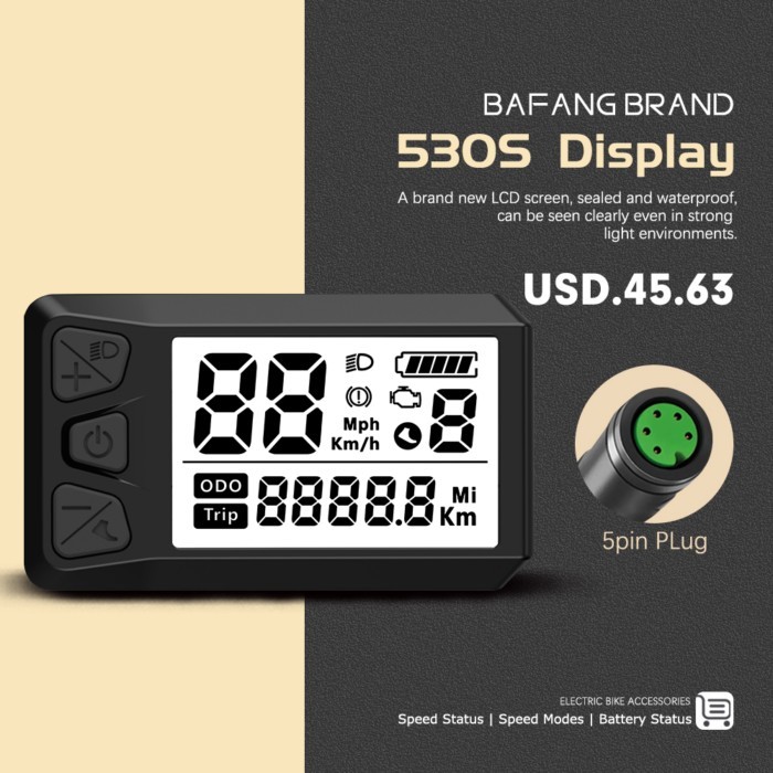 Electric Bike Display 24V 36V 48V 52V 530S Ebike Intelligent LCD Screen 5PIN Female Only Applicable
