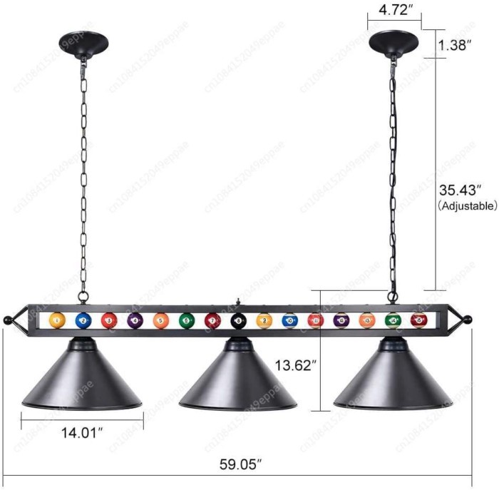 For Game Room Beer Party 7ft  Black Metal Ball Design Hanging Billiard Pendant Lamp Pool Table Ligh