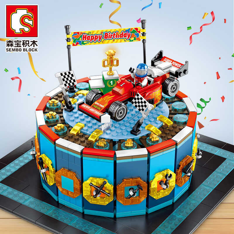 เข้ากันได้กับ LEGO Brick Street View Series Racing Car Cake Boy Assembly 601400/01/02 ชุดบล็อกสร้าง