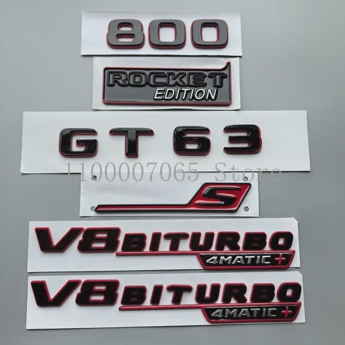 Glossy Black & Red 800 Rocket Edition C43 C63 E63 A45 G63 GT63S V8 Biturbo 4matic+ Car Emblem Logo