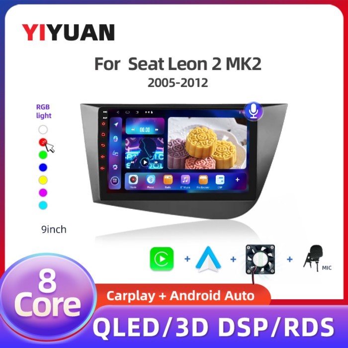 8Core 2 Din Car Radio For Seat Leon 2 MK2 2005-2012 Android 14 4G GPS WIFI Navigation Stereo Head U