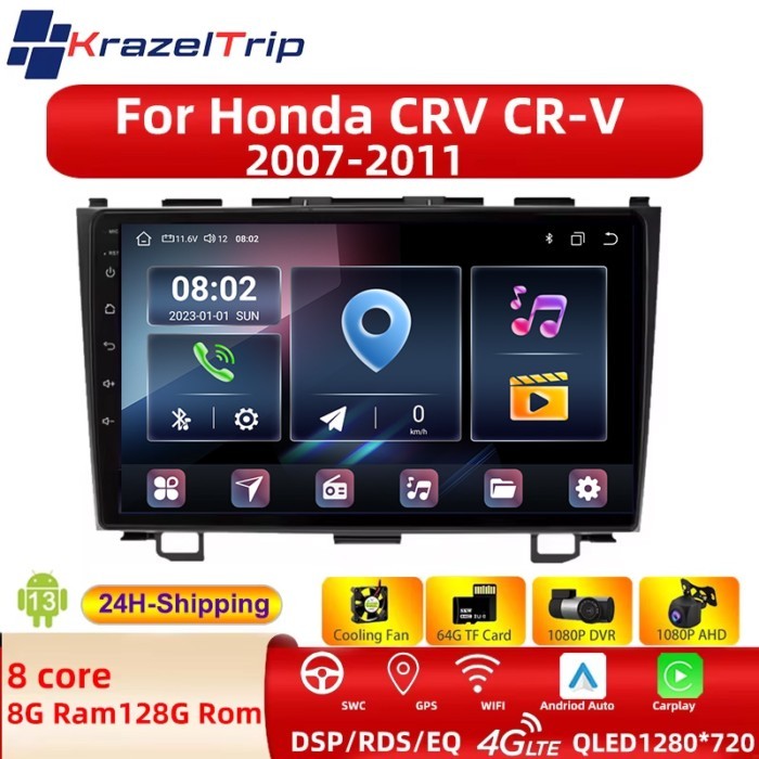2 Din Android Stereo 8 Core Carplay Car Radio for Honda CRV CR-V 2007 2008 2009 2010 2011  Andriod