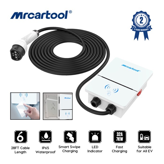 MRCARTOOL S310 EV Charger for Electric Car Type2 32A EVSE Charging Cable 7KW 1Phase 4.5m Cable Cabl