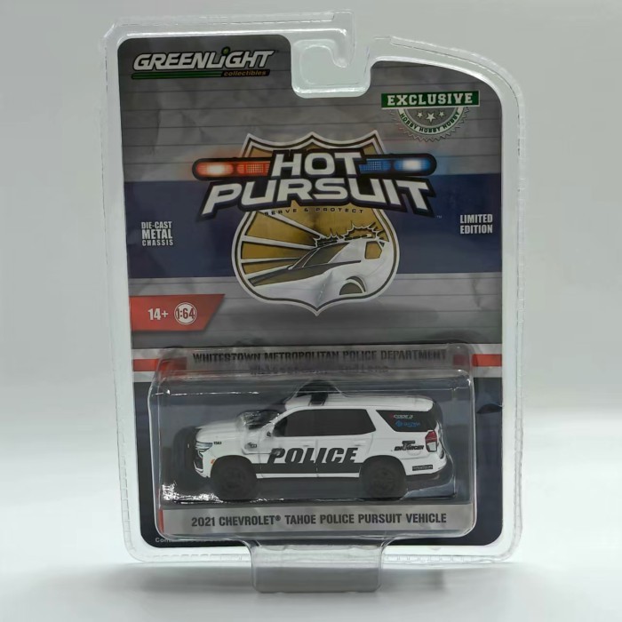 1: 64 แสงสีเขียว 2021 Chevrolet Tower River Police Chase Car (PPV) จําลองรถรุ่นเครื่องประดับ Out of 