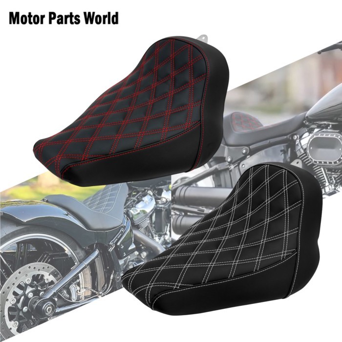 Motorcycle Driver Solo Seat PU Leather Diamond Cushion For Harley Softail Fat Boy Breakout FLSTF FX