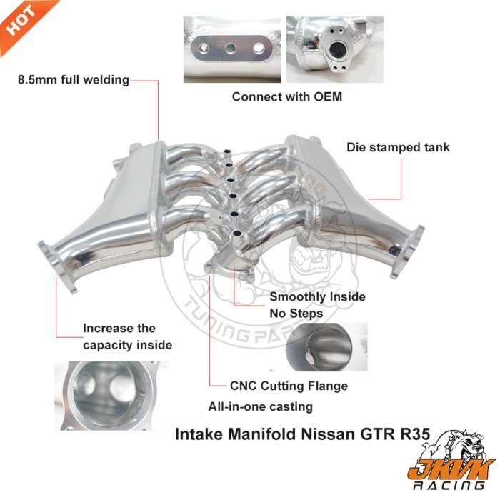 JKVK RACING Billet Intake Manifold with 6 injector port fuel rail kit For GT R R35 VR38DETT 2009+