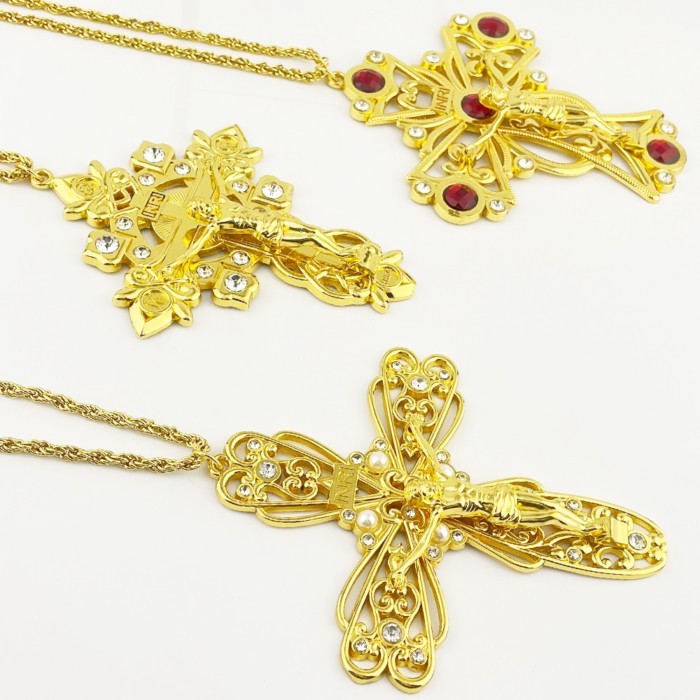 Orthodox Cross Necklace Prayer Catholic Crucifix Jesus Pectoral Alloy Pendants Cross Chain Religiou