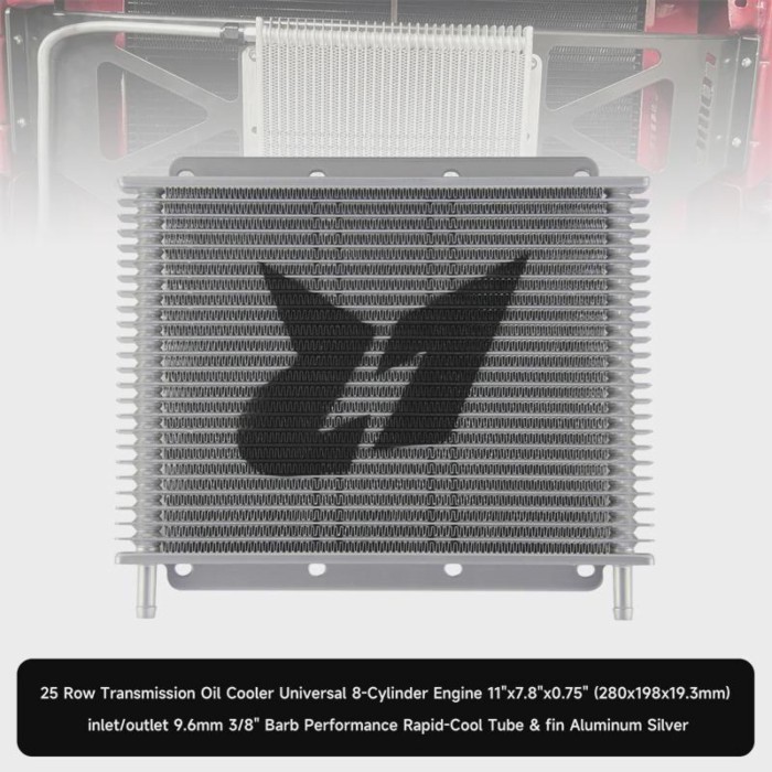 Tube & fin Universal 25 Row Oil Cooler Transmission 11"x7.8"x0.75" (280x198x19mm) inlet/outlet 9.6m