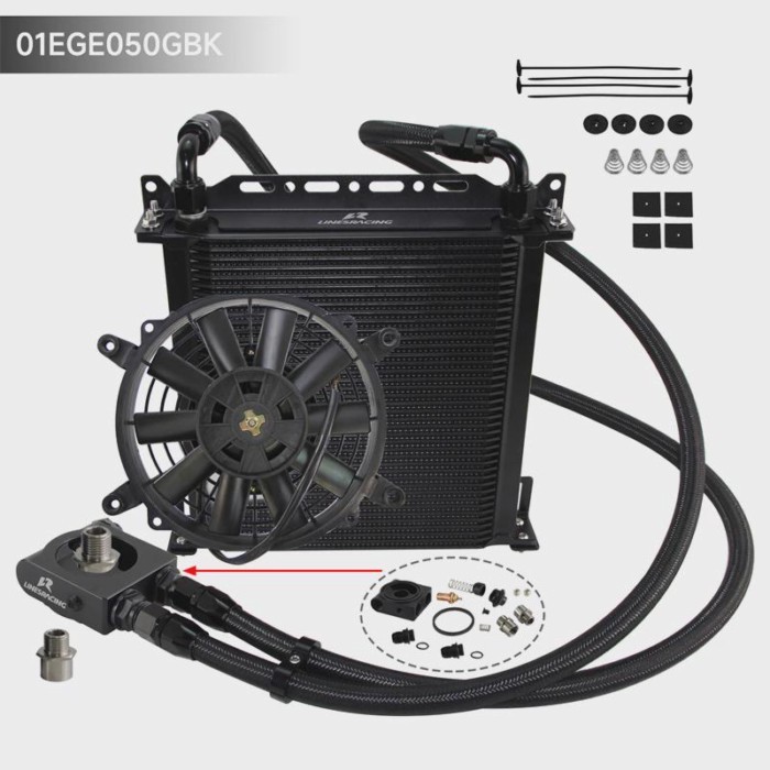 30-40 Row Universal AN10 Oil Cooler Kit  w/ Bracket Kit Thermostatic 73 ±0.5°+7'' Electric Fan For
