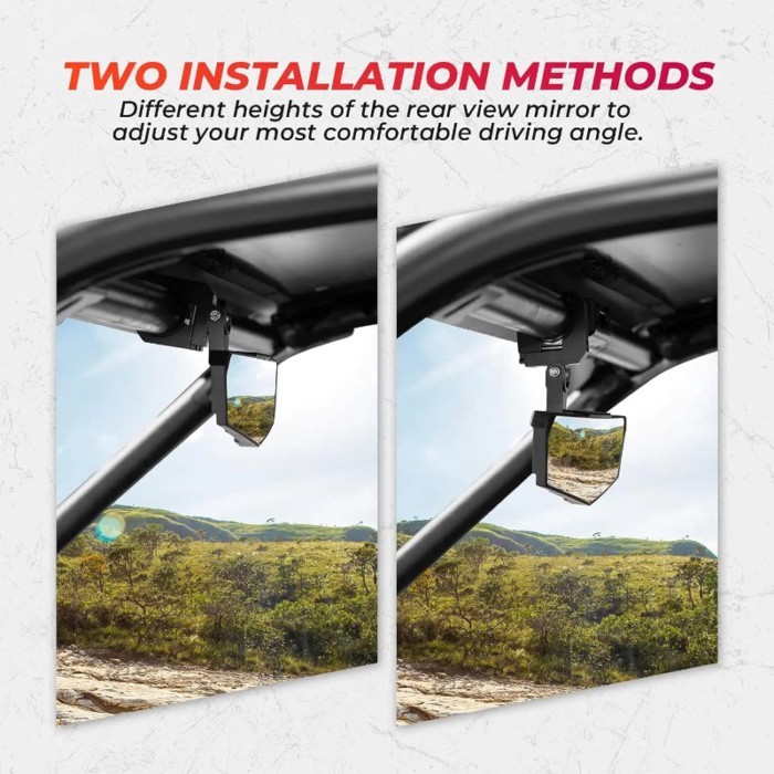 UTV Rear View Mirror SXS UTV Mirror Clear View for Polaris RZR with 1.5 1.65-2 inch 360° Adjustable