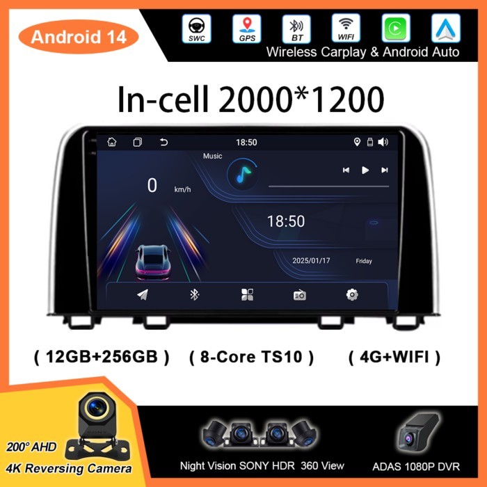 Android Car Radio Stereo For Honda CRV CR - V 5 RT RW 2016-2018 Auto Player Multimedia Carplay GPS