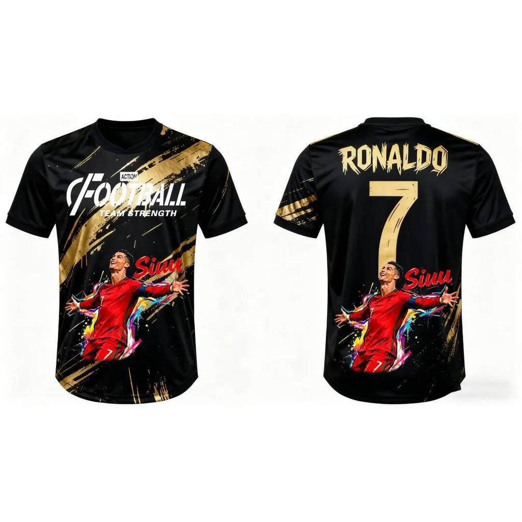 เสื้อฟุตบอลโรนัลโด้เบอร์ 7 แบบกราฟฟิตี แห้งไว สไตล์การแข่งขัน สำหรับเด็ก