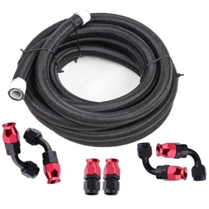 Black nylon stainless steel braided fuel oil hose& fitting 3/8 6an an8 8an ptfe fuel hose line kit