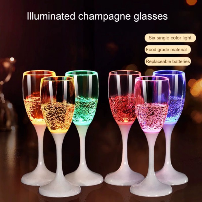 6Pcs Led Champagne Glass Liquid Light Up Wine Glasses 120Ml Led Flashing Drink Cups Wedding Birthda