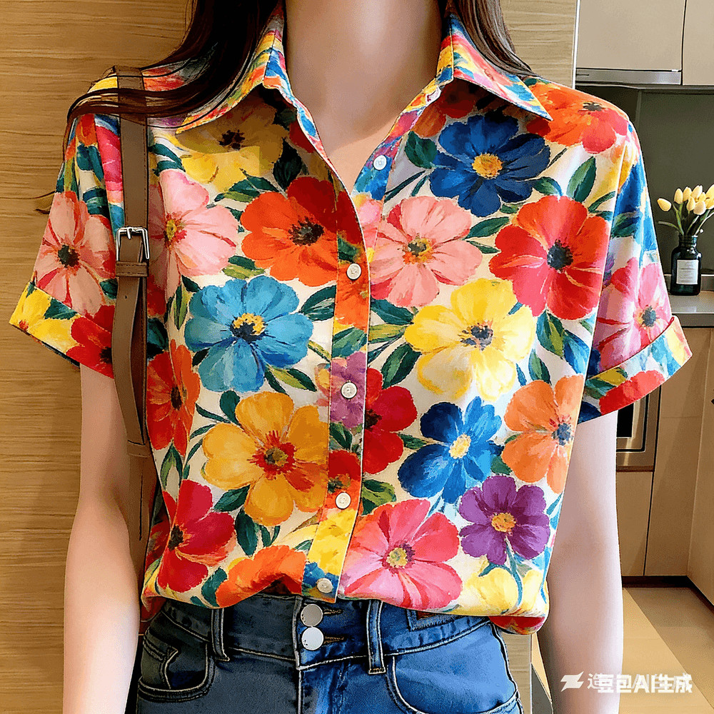 เสื้อแขนสั้นพิมพ์ลายดอกไม้ โอเวอร์ไซส์ สำหรับทั้งชายและหญิง เหมาะสำหรับใส่ในเทศกาลสงกรานต์