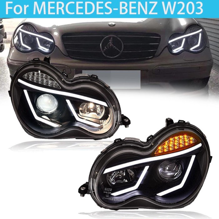 1Pair LED headlights For MERCEDES-BENZ W203 2000-2006 LED Front Light Headlights Fog Brake Turn Sig
