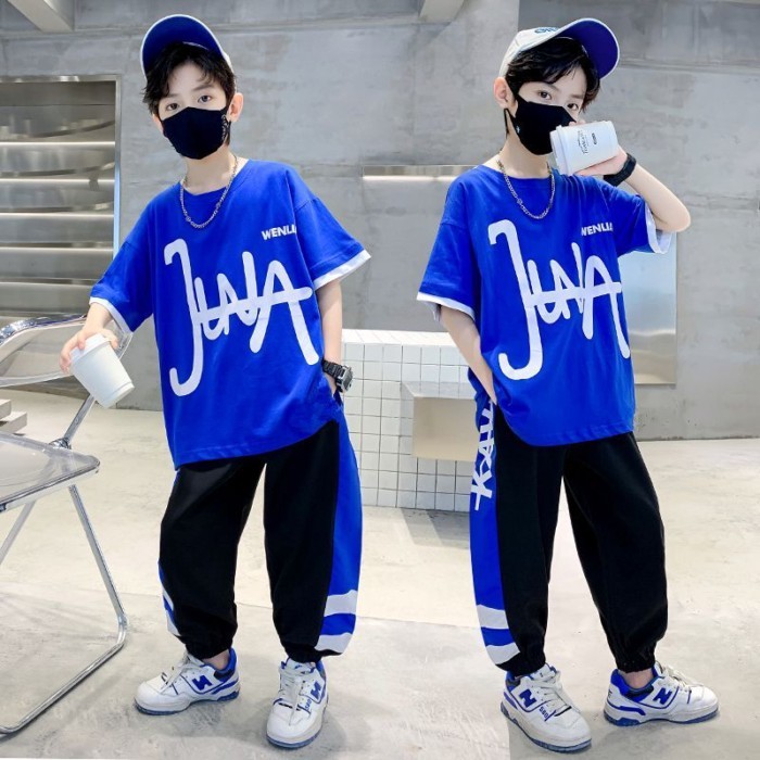 cokids เสื้อผ้าเด็กหน้าร้อนอินเทรนด์สำหรับเด็กผู้ชายในฤดูร้อนเสื้อยืดแขนสั้นและกางเกงขายาวสุดเท่ส