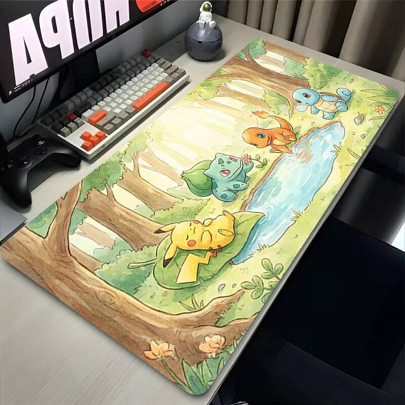 แผ่นรองเมาส์อุปกรณ์เสริมพีซีสําหรับเล่นเกม Pikachu Gamer Cabiner คีย์บอร์ดพรม XXL P-pokemon เดสก์ท็อปแผ่นรองเม้าส์พรม Kawaii ยาง Mousepad