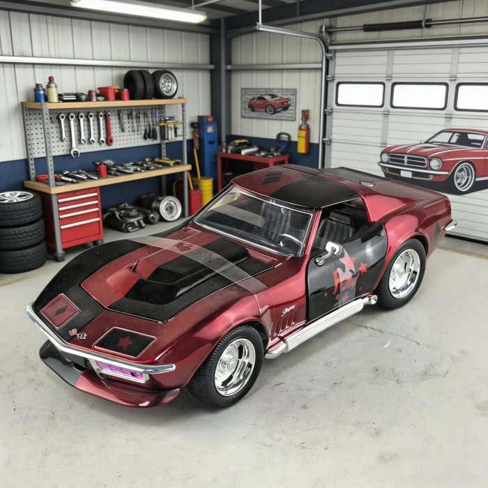 1: 24 Jiada 1969 Chevrolet Corvette Sable DC Joker Harley Quinn ตุ๊กตารถรุ่น