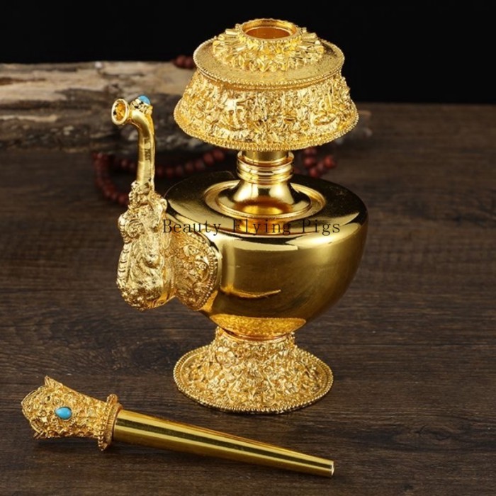 17cm alloy Buddhist water purification bottle Tantric prayer Buddha pot Tibetan altar desktop decor