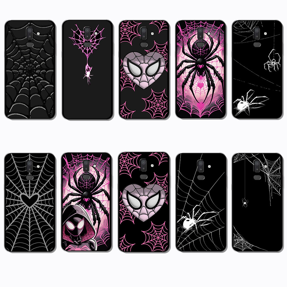 สําหรับ Samsung J4 J5 J6 Plus Prime J7 Core Pro J8 spider web กรอบสีดํายืดหยุ่น TPU Soft Case | กันร