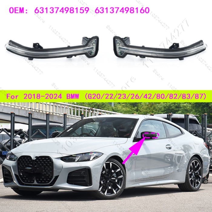 For 2018-2024 BMW 2/3/4/i4/M2/M4/M440 (G20/22/23/26/42/80/82/83/87) Rearview Mirror Turn Signals La