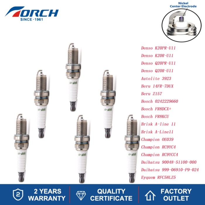 Spark Plug TORCH K6RF-11 Replace for BKR6E-11 DENSO K20PR-U11 Q20P-U11 CHAMPION RC9YC5 RC9YCN4 TOYO