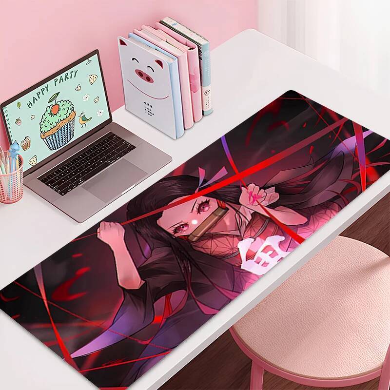 แผ่นรองเมาส์ยาง Kawaii ลื่นโต๊ะน่ารักขนาดใหญ่ Gaming Mousepad Demon Slayer Kamado Nezuko Gamer Mousepad เกมแป้นพิมพ์ Pad