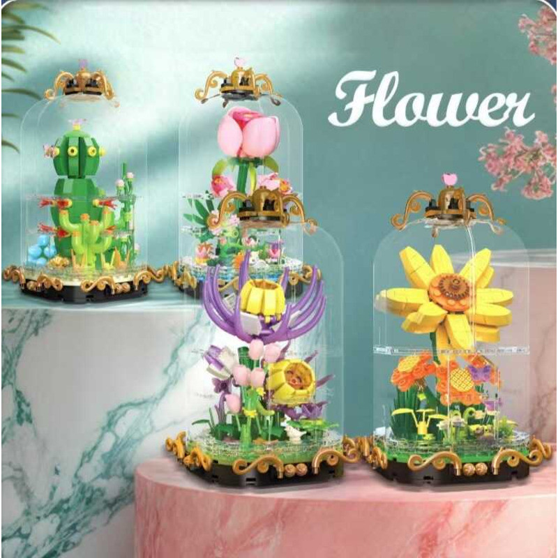 Jiexing JJ9084 ของเล่นประกอบสร้างสรรค์พร้อมบล็อกตัวต่อแบบเบาตกแต่งพืช DIY Home Desktop ตกแต่ง